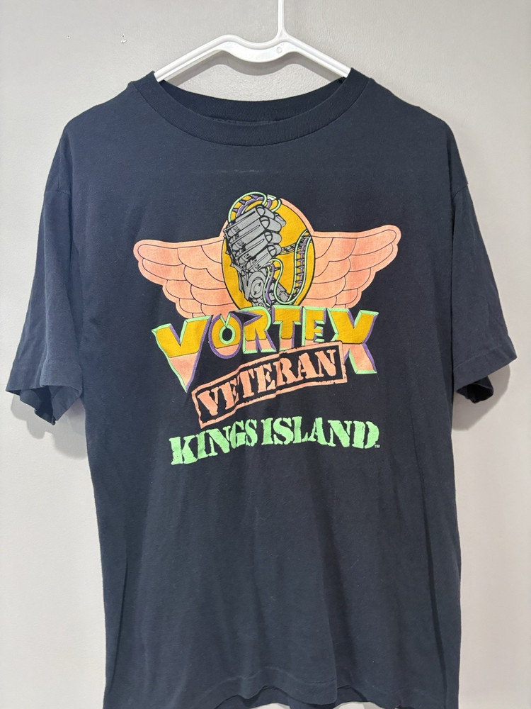 Vtg 80 Kings Island Vortex Veteran Roller Coaster T Shirt L Single Stitch Sherry