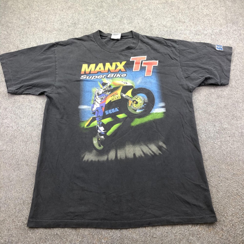 Vintage Manx TT Super Bike Shirt Mens Large Black Sega Oneita Isle Of Man 90s