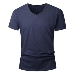 Men 100 % Cotton V Neck T Shirt Casual Summer Beach Gym Fitness Sports Tee Gift