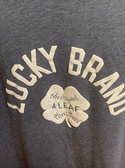 LUCKY BRAND T-SHIRT MENS Large POLY COTTON RAYON BLEND GRAY4-LEAF CLOVER LA USA