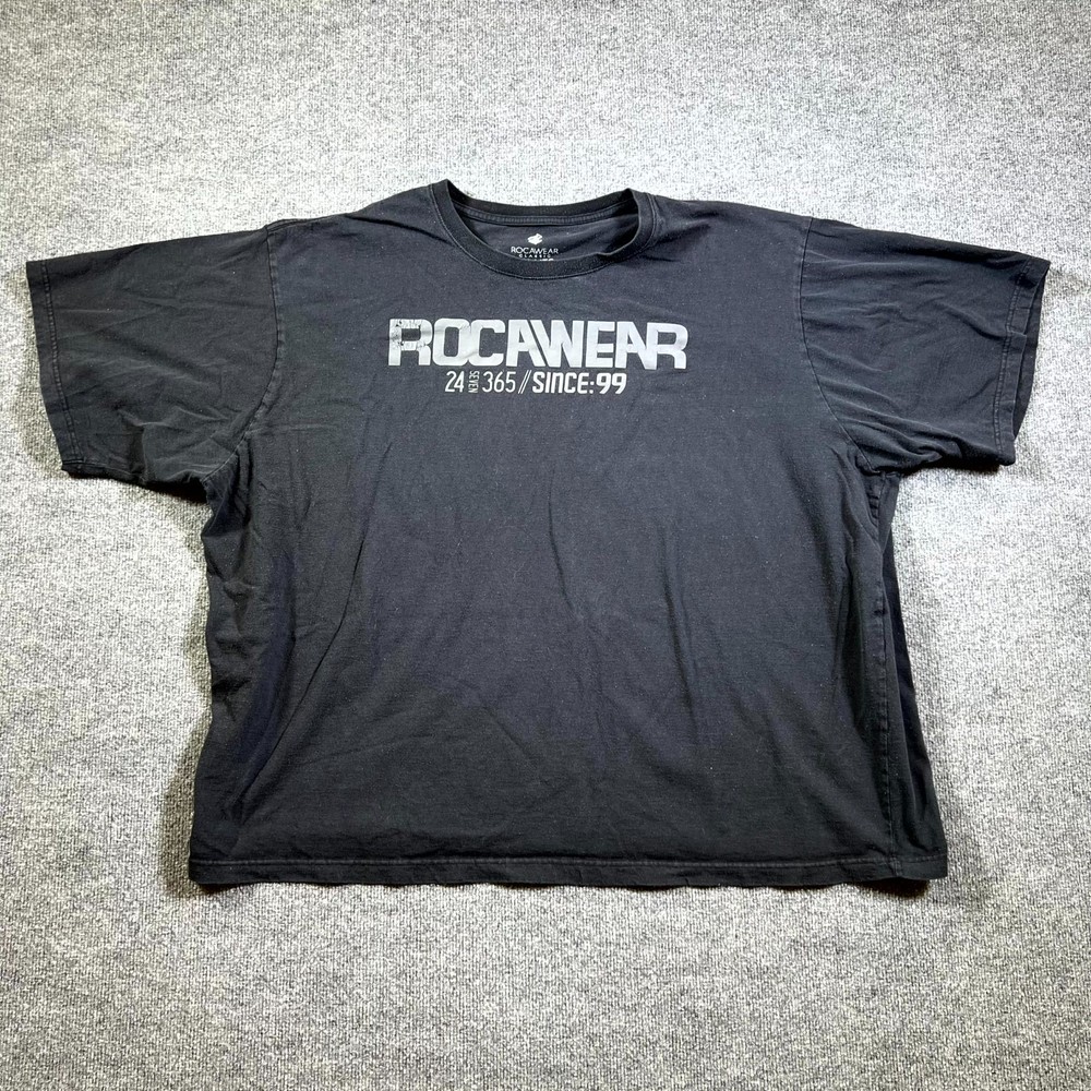 VINTAGE Rocawear Classic T-Shirt Mens 6X Big Tall Black Graphic Print Oversized