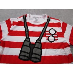 Wheres Waldo T-Shirt Mens Large Red White Striped Costume Graphic Short Sleeve