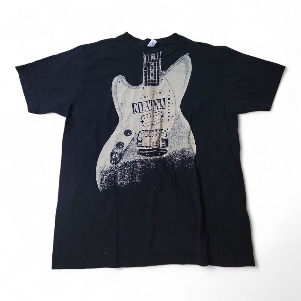 Vintage Tultex Nirvana Guitar T-Shirt Y2K Size Large Grunge Anvil Kurt Cobain