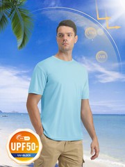 Men’s UPF50+ UV Shirts Short Sleeve Gym Quick Dry Shirts Sport Crew Neck Solid T