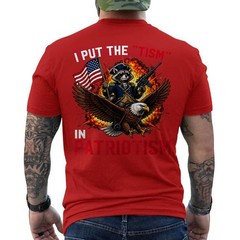 I Put The Tism in Patriotism Retro Eagle Raccoon USA Flag T-Shirt