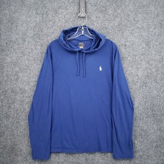 Polo Ralph Lauren Hooded T Shirt Mens L Large Blue Long Sleeve Drawstring Pony