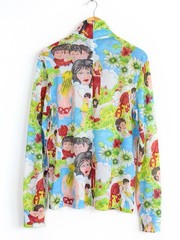 Prada Ss’19 Flashback Print Turtleneck Jersey Top LongSleeve, Size XL