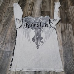 Raw State Redemption Thermal T Shirt Mens Small Wings Cross Rose Grunge