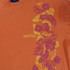 Y2K Nautica Shirt Mens XL Orange Floral Hawaiian Graphic Tee USA Summer Beach