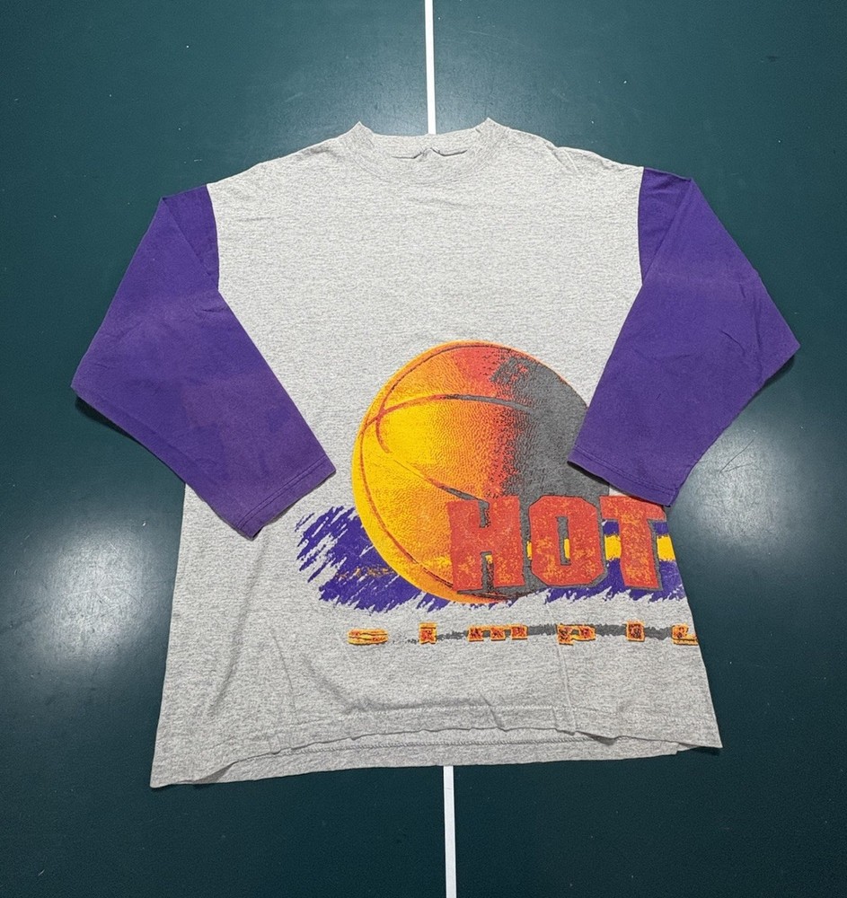 Vintage Two Tone Basketball Raglan Shirt Mens Large Gray Faded Purple 90s