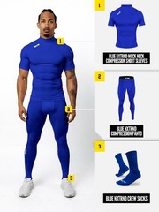 Nxtrnd Men’s Turtleneck Compression T-Shirt, Short Sleeve Mock Neck (Blue, Me…