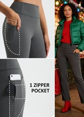 Fleece Lined Pants Women Straight Leg Yoga Leggings Winter Warm Pants with Po…