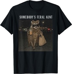 Somebody’s Feral Aunt Raccoon Iced Coffee Sarcastic Animal Unisex Cotton T-Shirt