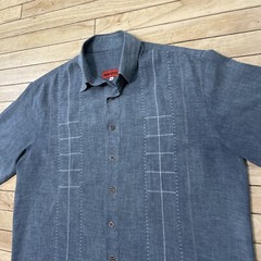 NEW STYLE Guayabera Shirt Men XL Gray Stitch Striped Cubano Beach Resort XL 50″