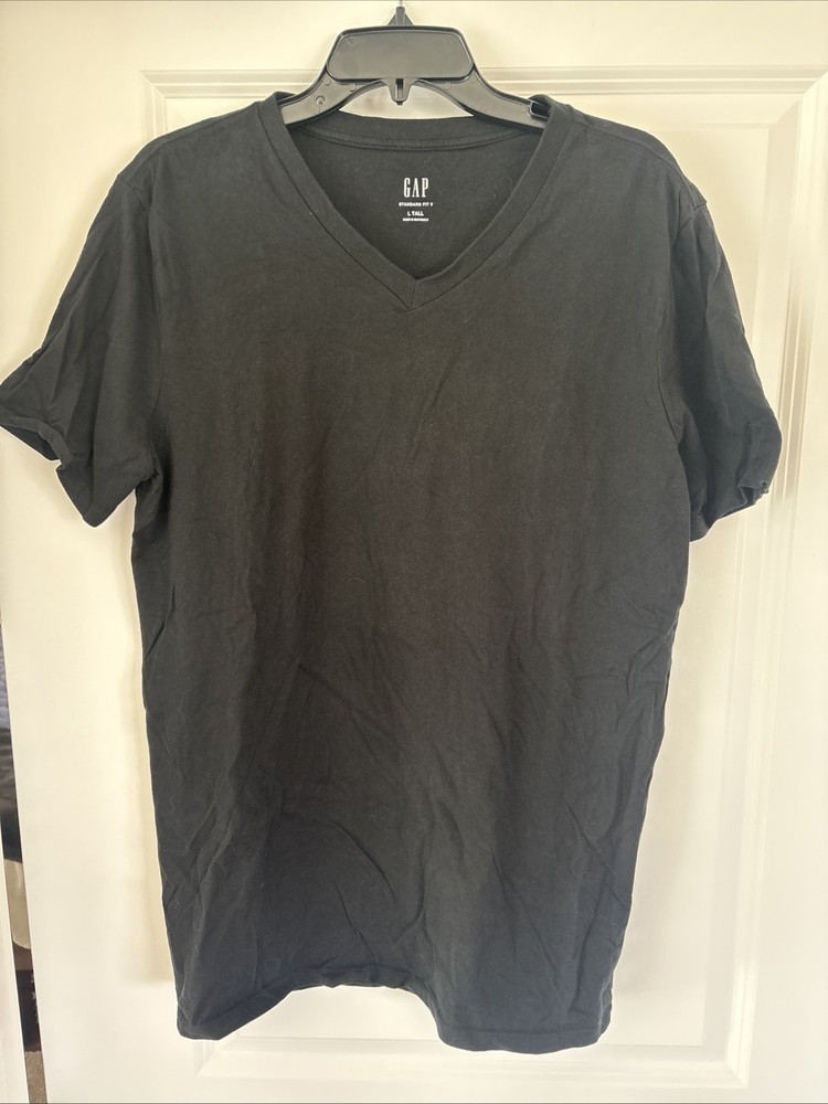 Gap Men’s Size LT Black Short Sleeve Vee Neck Tee Standard Fit V Neck T-shirt