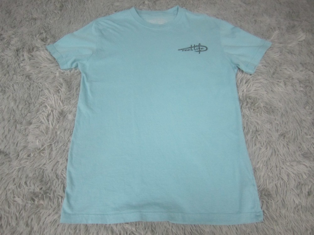 Reel Life Shirt Mens Medium Short Sleeve Graphic Print Logo Crew Neck Cotton
