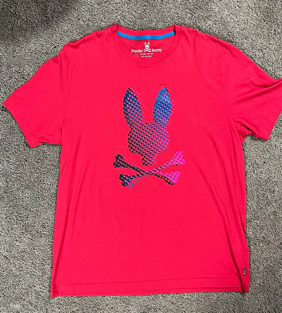 Psycho Bunny Men’s Pink Pima Cotton Graphic Logo Crew Neck T-Shirt Size 7