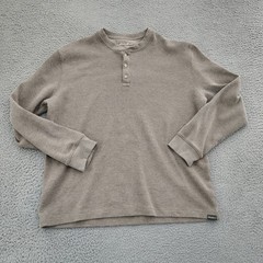 Eddie Bauer Thermal Shirt Mens XL Brown Waffle Knit Henley Long Sleeve Casual