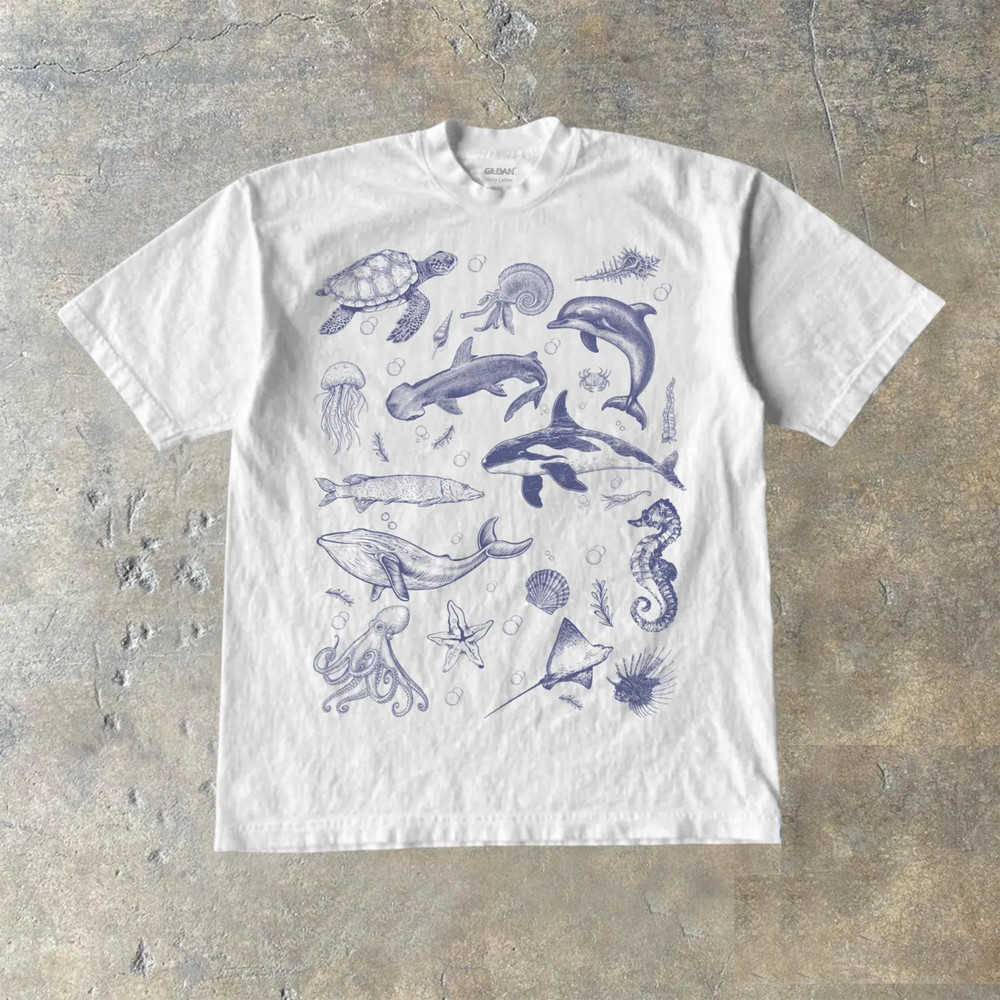 Sea Animal 90s Retro Tshirt, Ocean Nature Shirt, Dolphin Shirt, Ocean Gifts