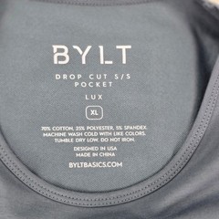 BYLT Drop Cut Lux Pocket Tee Mens XL Blue Short Sleeve Athletic Fit Curved Hem