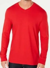 Club Room Men’s Red Performance Long-Sleeve V-Neck Cotton T-Shirt Size Large L
