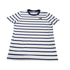 Hollister Shirt Mens XL White Navy Striped Logo Graphic Tee Crew Neck Casual Top
