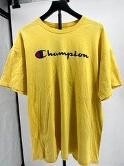 Champion T-Shirt Mens 1XL Yellow Spellout Logo Cotton Drop Shoulder Casual Wear