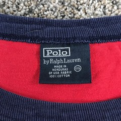 Vintage Polo By Ralph Lauren T Shirt Mens 2XL Red Navy Raglan Long Sleeve Tee