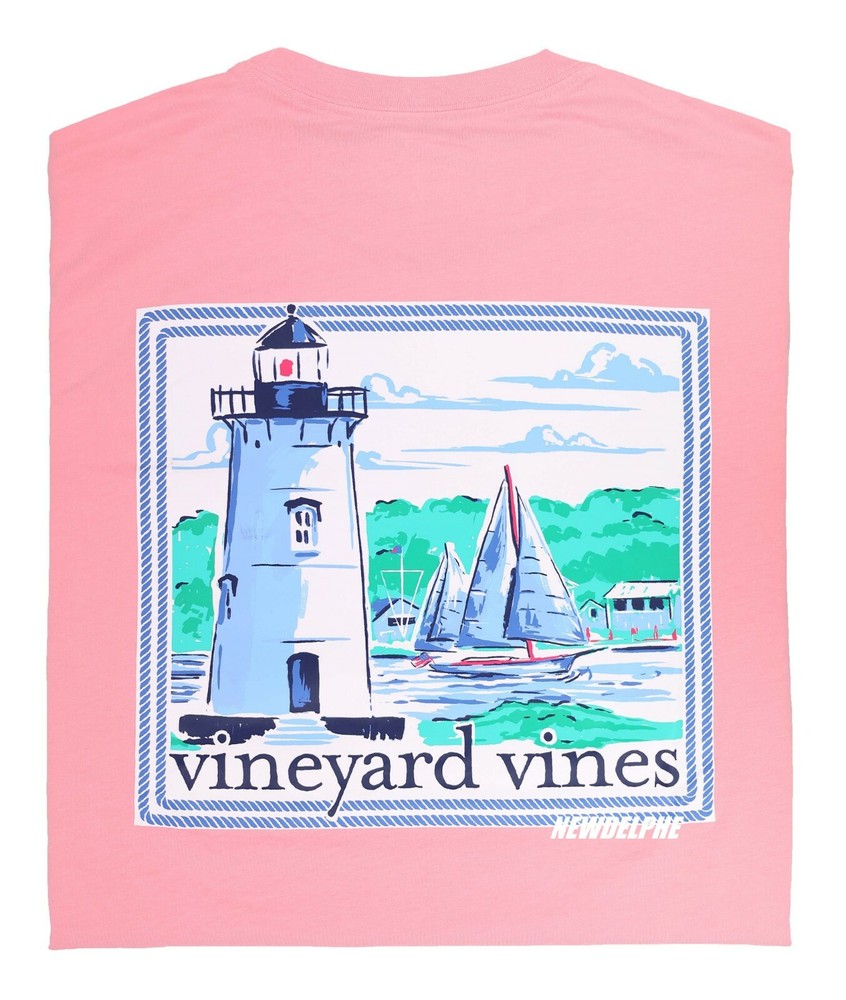 NWT Vineyard Vines Men SS Whale Pocket Crew T-Shirt Tee “TICA LIGHTHOUSE”