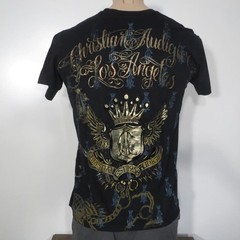 Christian Audigier SMALL Shirt Argyle Pink Green Gold Foil Ink Vintage LA
