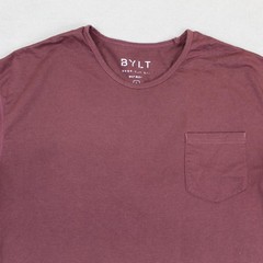 BYLT Shirt Mens Large Maroon Drop Cut S/S Pocket Crewneck Athletic Casual Tee