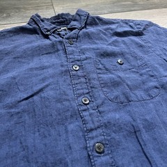 Todd Snyder Men’s M Navy Blue Linen Short Sleeve Button Shirt Camp