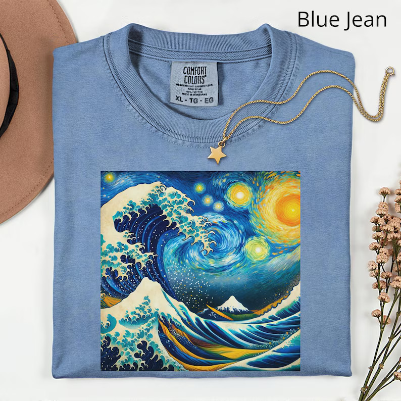 Comfort Tee Starry Night Wave Shirt Soft Cotton Graphic