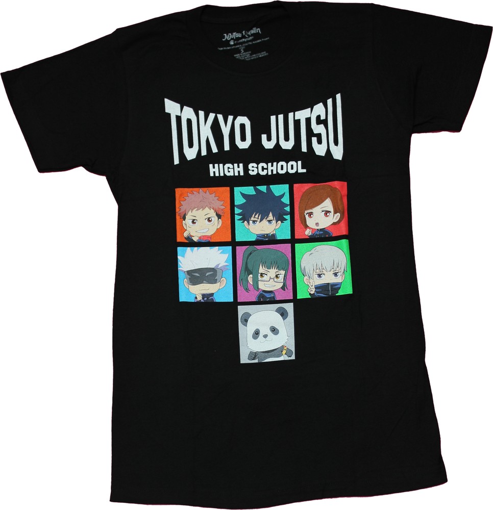 Jujutsu Kaisen New Adult T-Shirt – High School Chibi Style Symbols Back