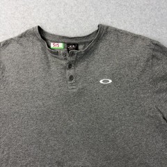 Oakley Shirt Mens Large Gray Henley Short Sleeve Logo Tee Casual Adult
