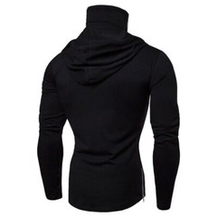 Mens Long Sleeve Hooded T-shirt Fitness Gym High Neck Stretch Shirt Hoodie
