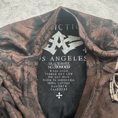 Vintage Affliction T-Shirt Mens XL Brown Felt Wings Cross Los Angeles Grunge Y2K