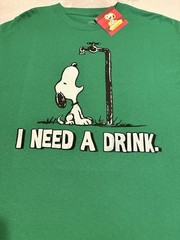 NWT Peanuts Snoopy T-shirt XL Green “I Need A Drink” Graphic Short Sleeve