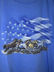 Vintage United States Flag Horses Art Nature T-Shirt XL Blue Outdoor Animal SEE