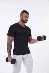 Men’s V Neck Shirts Casual Short Sleeve Gym Athletic T Shirt Top Workout Shirts