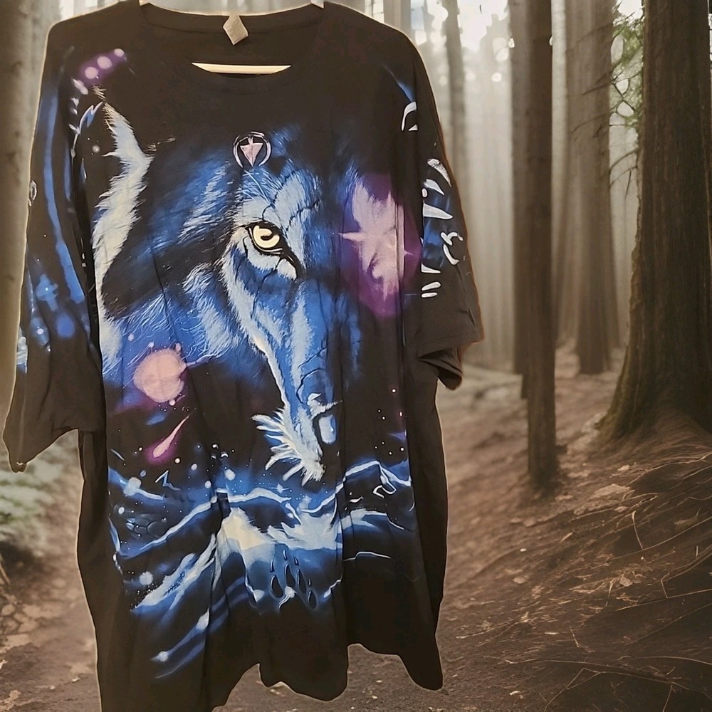 Vintage 2001 GILDAN Great Wolf Lodge Wolf All Over Print T-Shirt Size 3XL