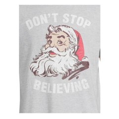 Holiday Time Men’s Santa Don’t Stop believing Graphic Tee Light Grey classic top