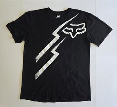 Fox Logo T-shirt Lightening 100% Cotton Size Large Long Length Black and White