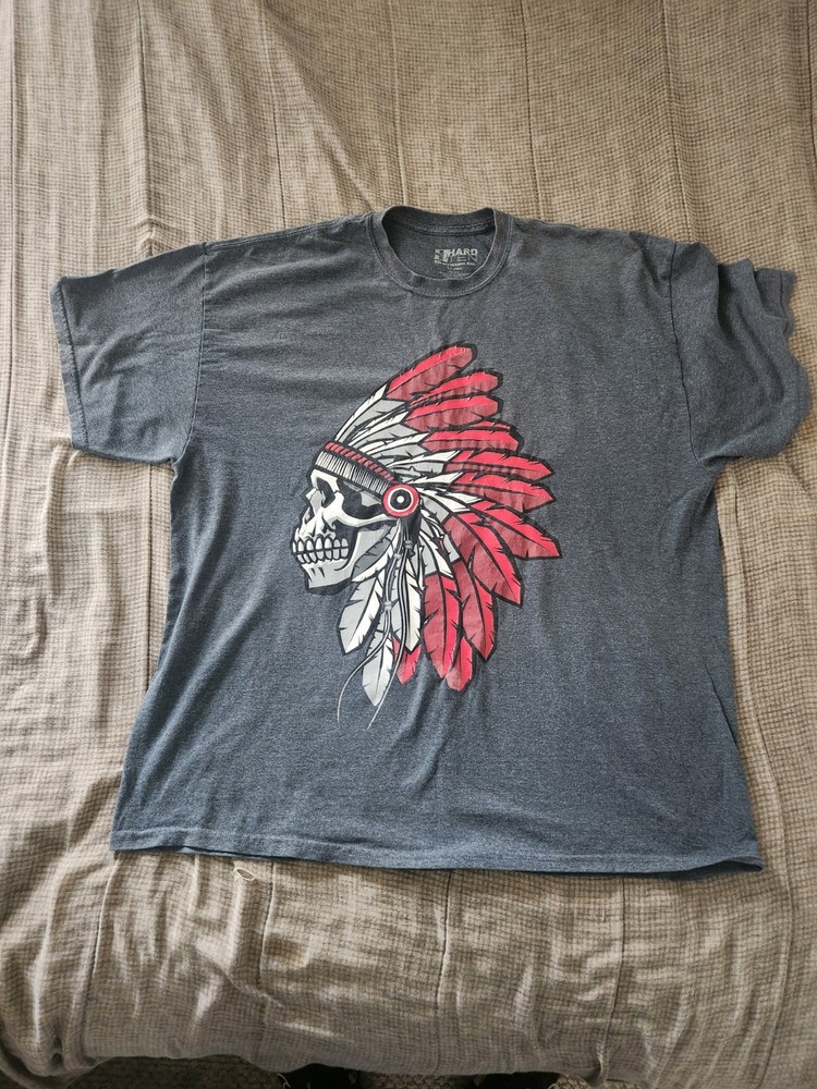 Gray And Red Hard Ten Tribal Skull T-shirt Size 2XL