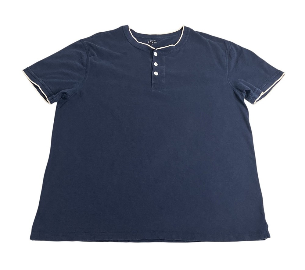 J Crew Henley Shirt Mens XL Navy Blue Contrast Trim Cotton Short Sleeve Preppy