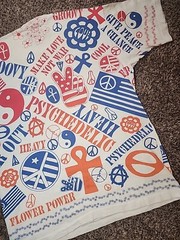 Vintage 80s Peace Love Not War Hippie Psychedelic Single Stitch AOP Shirt Sz XL