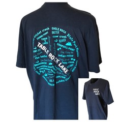 Table Rock Lake Upcycled T-Shirt, Marinas Landmarks Graphics Navy Men’s Large