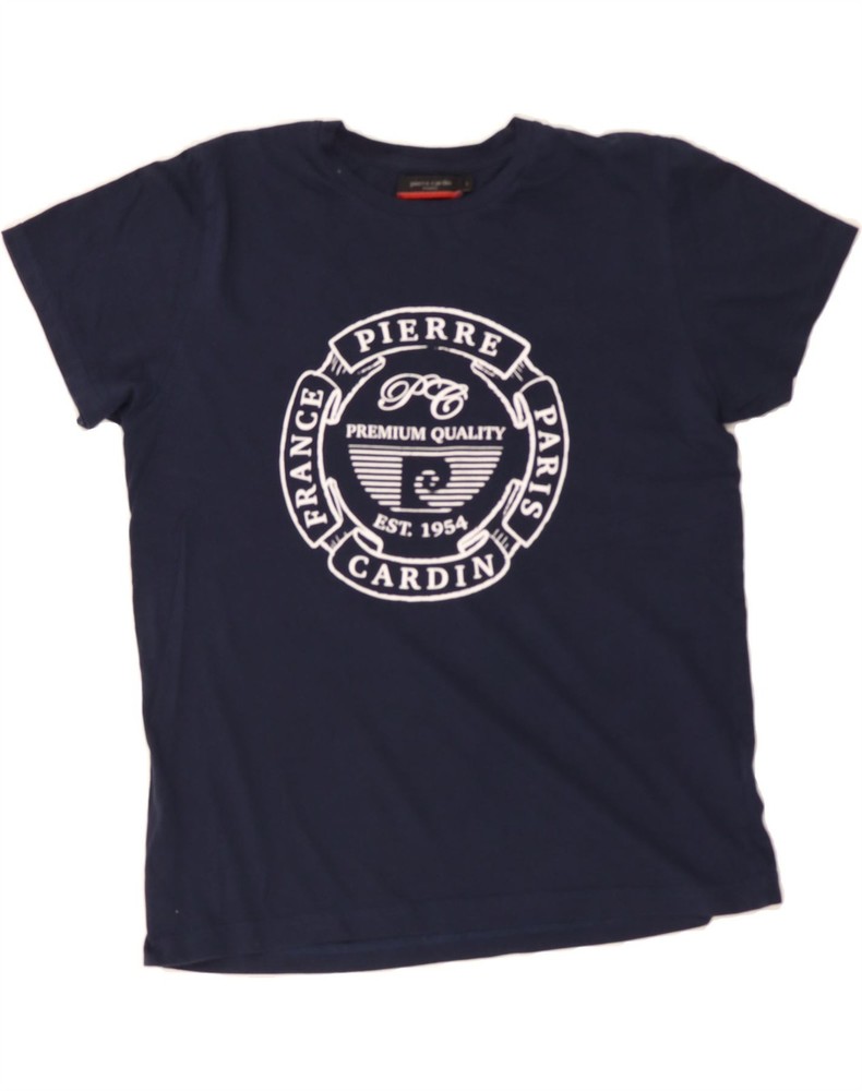 PIERRE CARDIN Mens Graphic T-Shirt Top Large Navy Blue Cotton CY24