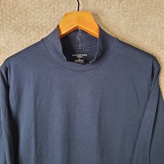 Lands End Shirt Mens L Navy Blue Mock Neck Super-T Cotton Long Sleeve Casual