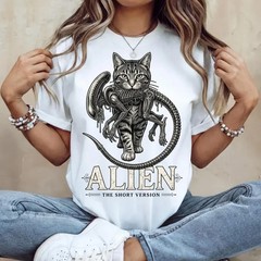 Alien Cat T-Shirt, Funny Sci-Fi Horror Movie Parody Tee, Cat Lover Gift